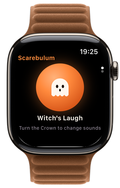 Scarebulum on Apple Watch showing the orange ghost sound trigger