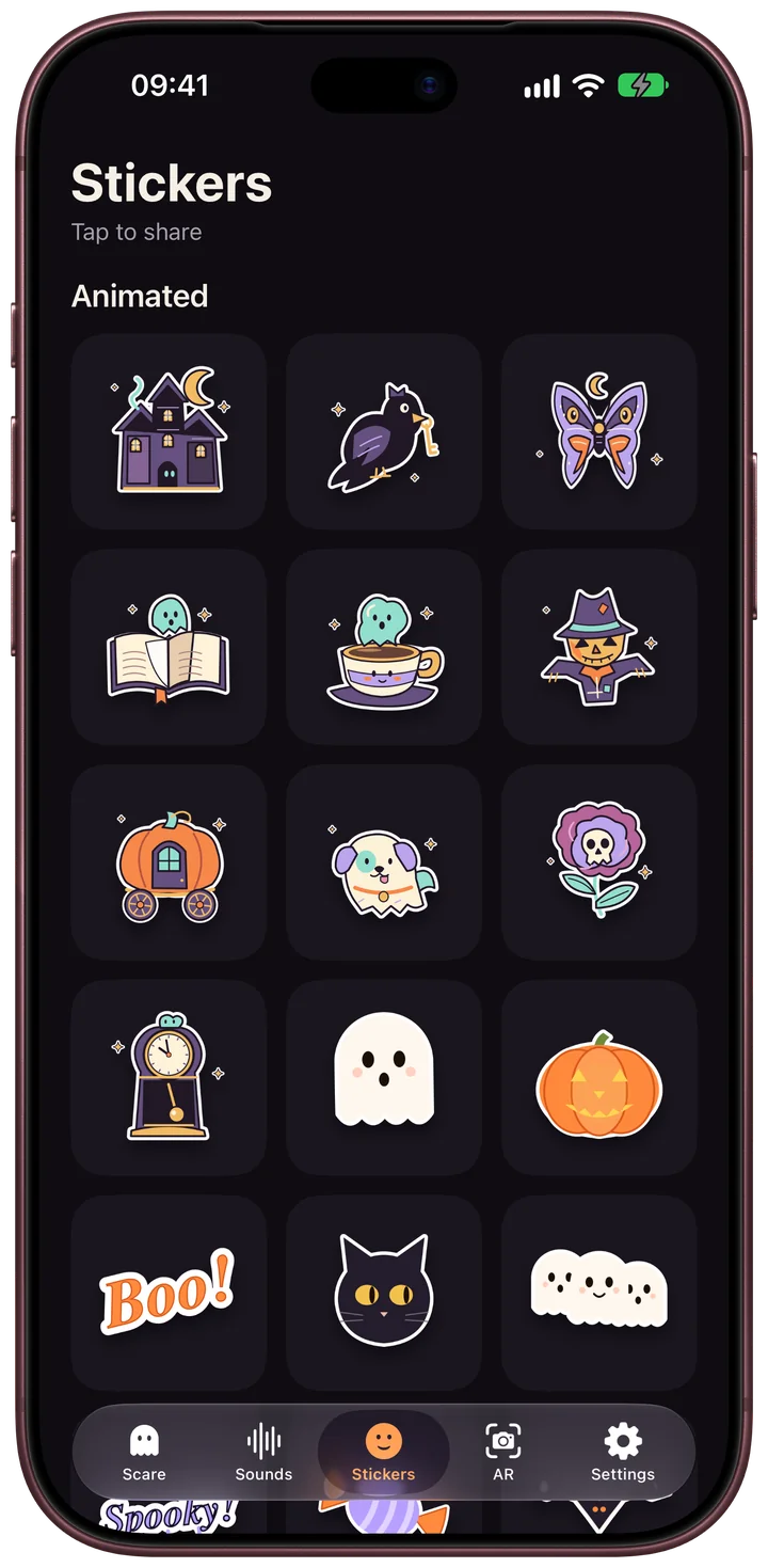 Scarebulum Halloween sticker collection on iPhone