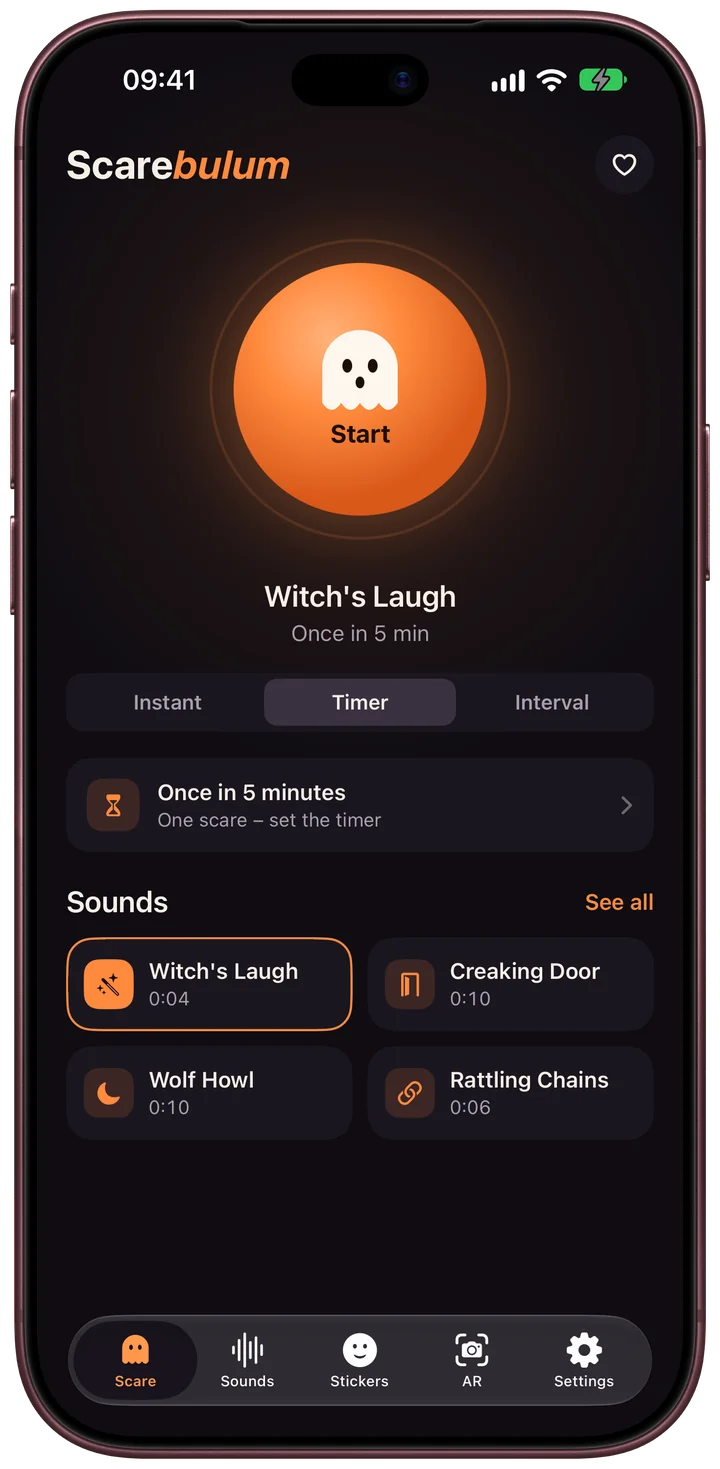 Scarebulum sound trigger and timer on iPhone
