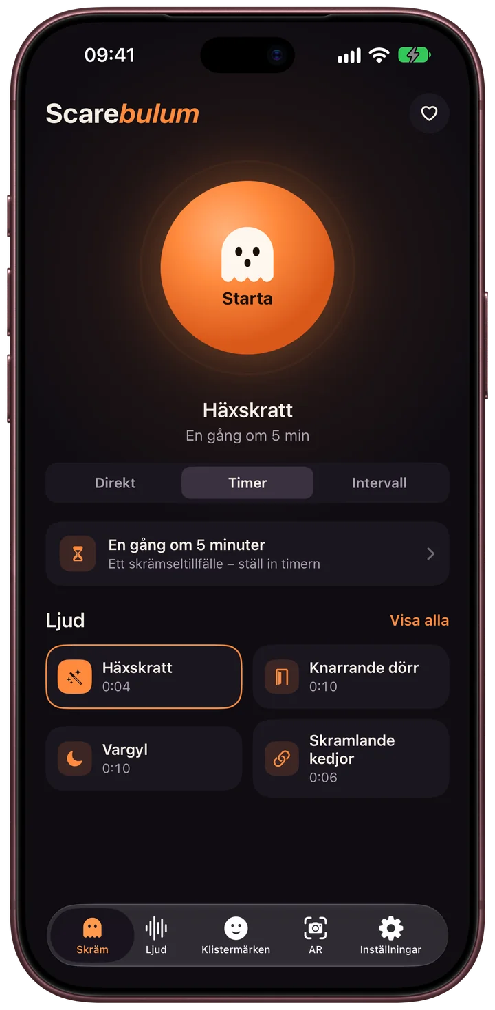 Scarebulum · Ljud och timer · iPhone